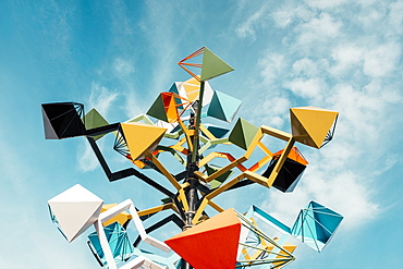 Low angle view of colorful sculpture at Fundacion Cesar Manrique against sky, Lanzarote, Canary Islands, Spain