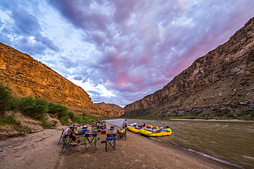 Scenic sunset at rafting trip camp, Desolation/Gray Canyon section, Utah, USA