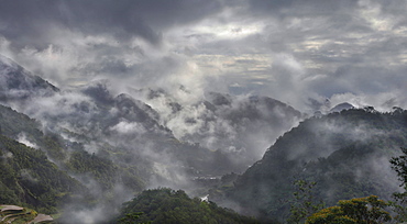 Scenic view of mountains in fog, Banaue, Ifugao, Philippines