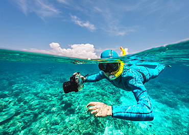 Photographer underwater, Komodo, Nusa Tenggara Timur, Indonesia