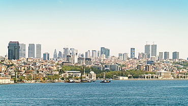 View of sea of Marmara and Istanbul skyline under clear sky, Turkey