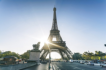 View of the famous building of Eiffel Tower against clear sky, Paris, France