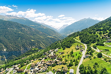 Aerial view of Swiss village close to Sion at Italian part of Switzerland, Sion, Valais, Switzerland