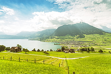 Landscape with Ennetburgen village and Lucerne Lake, Switzerland