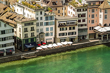 CityscapeÂ with residential houses on riverside, Zurich, Switzerland