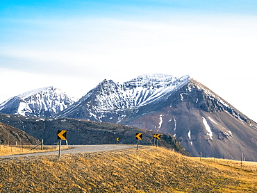 Route 1Â (RingÂ Road)Â in southern of IcelandÂ in front ofÂ mountains, Road 1, South Iceland, Iceland