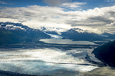 Majestic aerial scenery of Knik Glacier and Chugach Mountains, Palmer, Alaska, USA