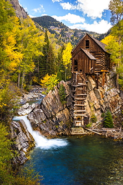 The Crystal Mill, a classic Colorado landmark, sits above the Crystal River reminding us of a time long ago, Colorado, USA