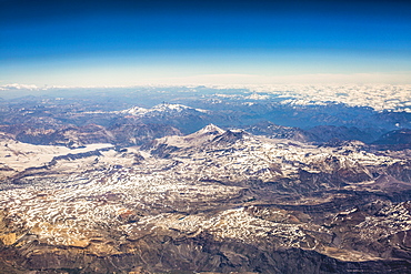 Majestic natural scenery with aerial view of Andes Mountains, MendozaÂ province, Argentina