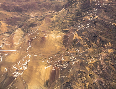 Majestic natural scenery with aerial view of Andes Mountains, MendozaÂ province, Argentina