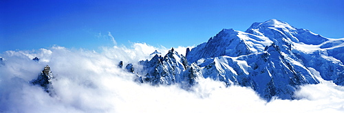 Panoramic of high mountain peaks in the Alps.