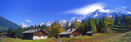 Panoramic of high mountain peaks in the Alps.