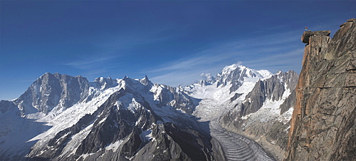 Panoramic of high mountain peaks in the Alps.