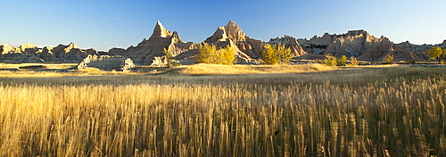 BADLANDS NATIONAL PARK, SOUTH DAKOTA - OCTOBER 2011: The striking geologic deposits of Badlands National Park in South Dakota contain one of the world's richest fossil beds and draw many to its rugged beauty.