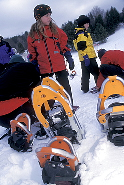 Young snowshoers before a race at Stowe, Vermont.