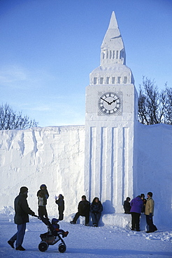 Snow version of the Parliment Building at Winterlude, an annual winter festival in Ottawa, Canada