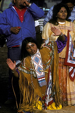 An Apache girl participates in her Sunrise Ceremony, a ritual which ushers young Apache girls into womanhood, Whiteriver, Arizona, on the Fort Apache Indian Reservation