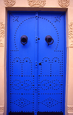 Traditional doors in Sidi Bou Said village, North Africa, Tunisia.