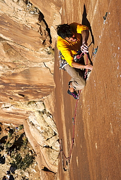 Brandon Latham on Way Rambo 5.12b Indian Creek Recreation Area, Indian Creek, Utah