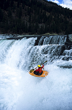 Becky Bristow descends the class V Kootenay Falls near Libby, Montana.