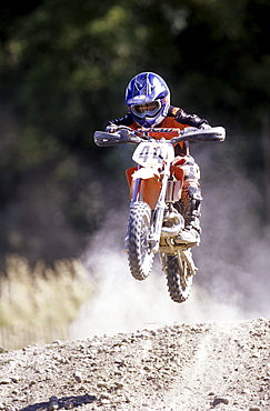 Hugo Grandpierre riding his motocross bike in Pertuis, France.