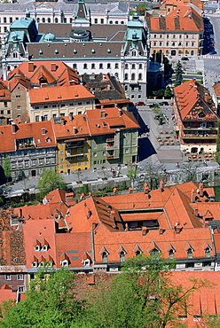 Looking down on the historic Old Town of Ljubljana, Slovenia from Ljubljana Castle.