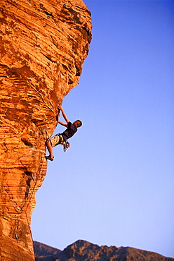 Scott Cory rock climbs in the Kraft Rocks in Red Rock Canyon State Park, just outside of Las Vegas, Nevada.