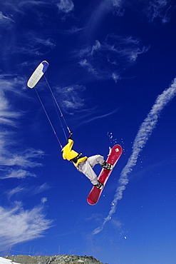 Luk Stanek kiteboarding at Blackcomb Mountain. Whistler, British Columbia, Canada.