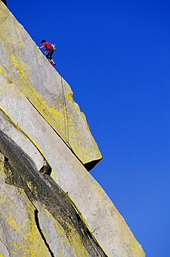 Man climbing at The Needles in the Southern Sierra Nevada mountains of California.