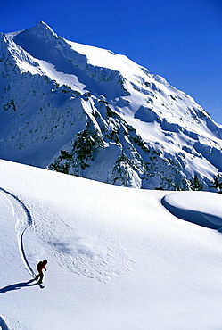 Backcountry snowboarding near Mt. Baker, Washington.