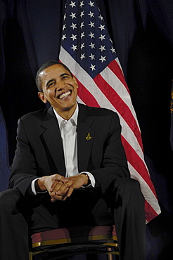 Senator Barack Obama at a political rally in Manchester, New Hampshire.