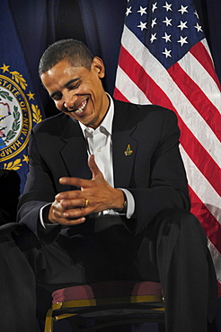 Senator Barack Obama at a political rally in Manchester, New Hampshire.