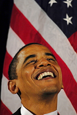 Senator Barack Obama at a political rally in Manchester, New Hampshire.