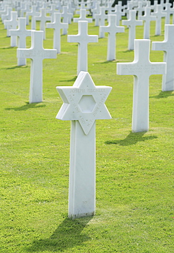 The grave of a Jewish American soldier at the Normandy Ameriacan Cemetery, France