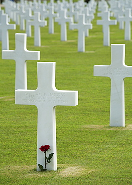 The grave of an American soldier at the Normandy Ameriacan Cemetery, France