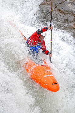 A kayaker takes the plunge on some  good whitewater on the  Alseseca River in the Veracruz region of Mexico.