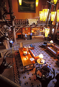 The lobby of a Lodge, Glacier National Park, MT