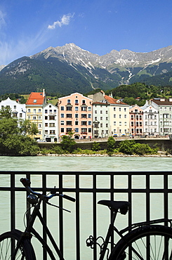 A summer view of the Inn river and the old town. Innsbruck, Austria.