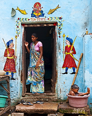 A home entrance in a back street in Varanasi, India.