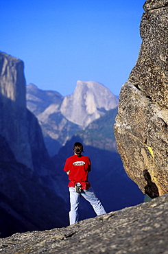 Climber Ron Kauk looks out at Half Dome in Yosemite National Park, California.