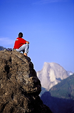 Climber Ron Kauk looks out at Half Dome in Yosemite National Park, California.