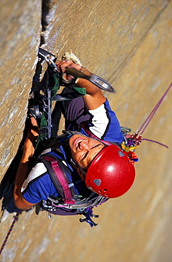 Chris McNamara climbing The Shield on El Capitan in Yosemite National Park, California.