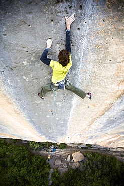 Dave Graham climbing Realization, the first official 5.15a, in Ceuse, France.