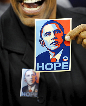 A supporter of Barack Obama attending a speech at the University of Pittsburgh the night before the PA primary.