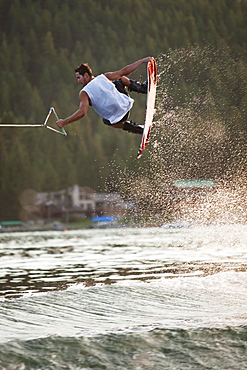 Male wakeboarding in Idaho.