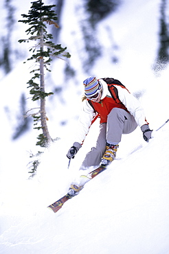 Woman skiing at Snowbird, Utah