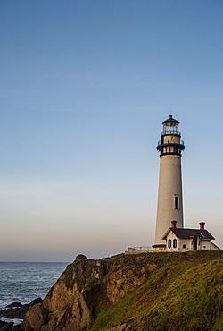 The Pigeon Point Lighthouse near Pescadero, California on a sunny day, Pescadero, California, USA