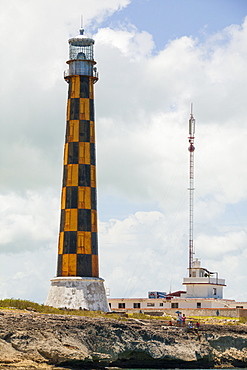 The Faro Diego Velazquez Lighthouse  and residence on Cayo Paredon Grande Island, Cuba.