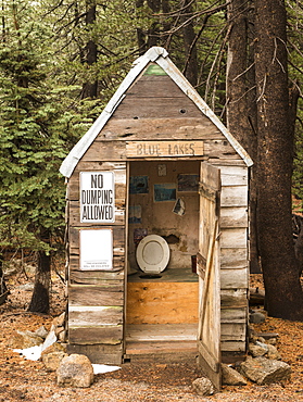 Classic old outhouse at Blue Lakes, near Lake Tahoe and Hope Valley