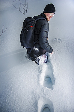 Zeljko Rakic was leading when he failed into the snow up to his waist. Djakovo mountains, Central Serbia.